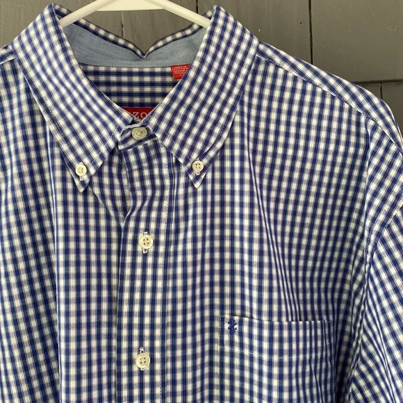 IZOD | classic blue checked men’s shirt - Picture 3 of 5